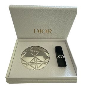 Dior NIB Silver Compact Mirror with Rouge Lipstick